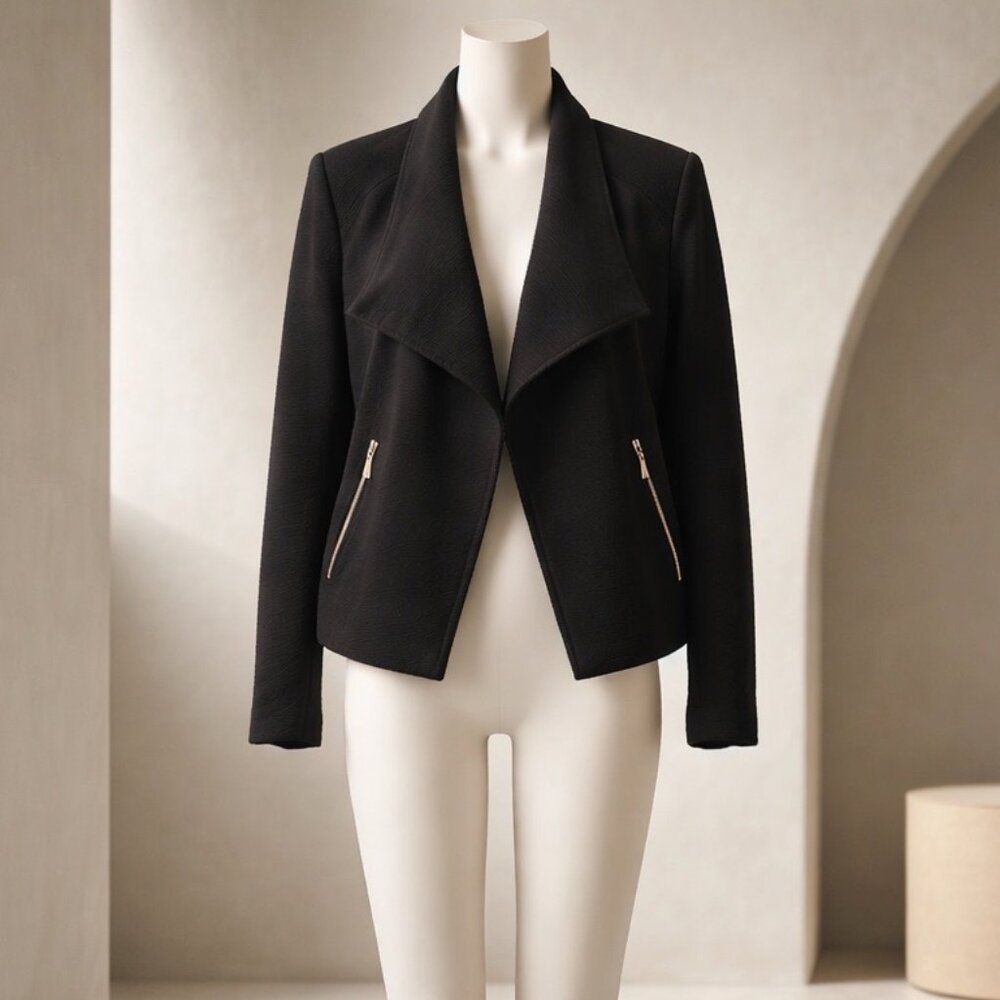 Calvin Klein Moto Style Jacket Size Small S Ribbed Fabric Gold Tone Hardware